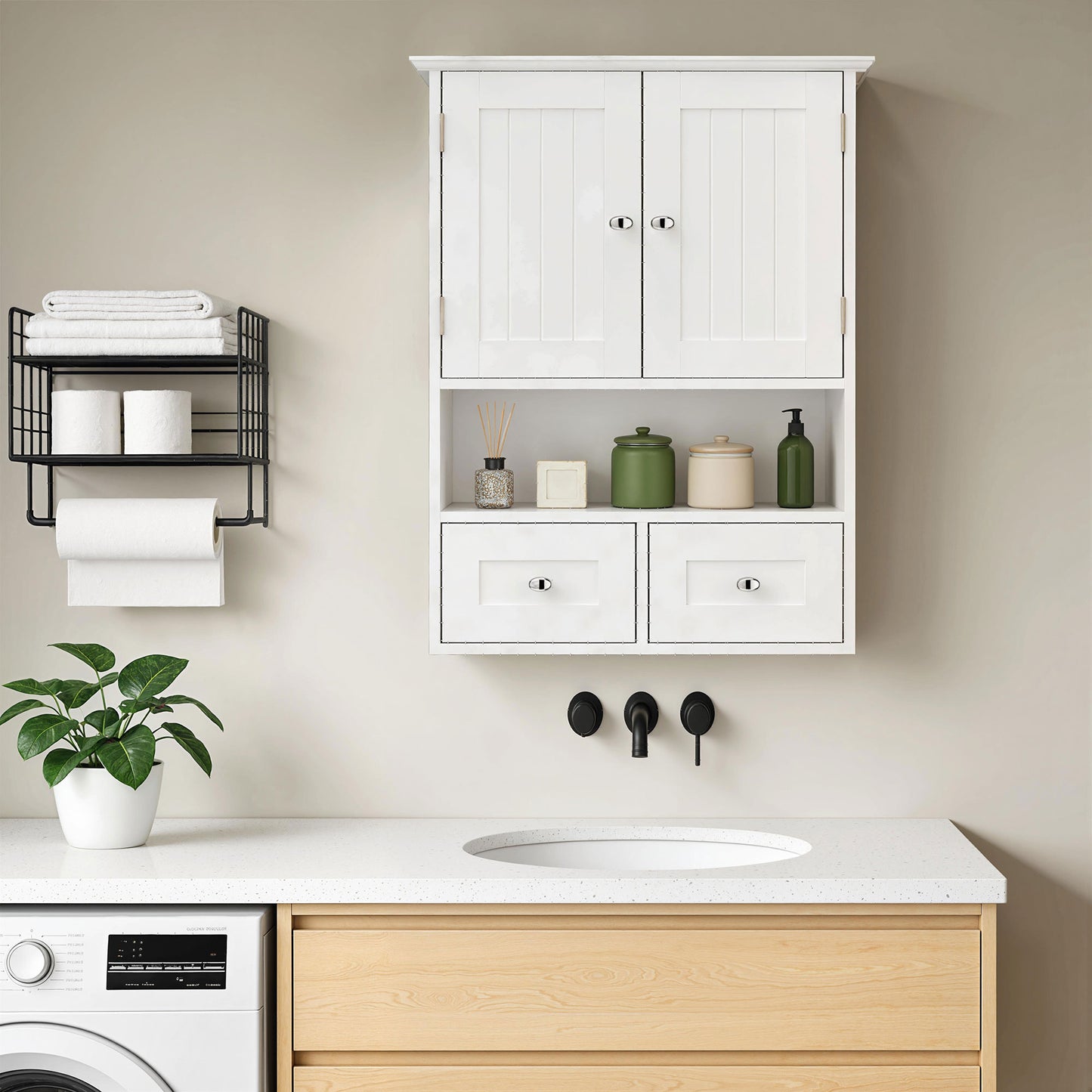 Bathroom Wall Cabinet, Medicine Cabinet, Over Toilet Storage Cabinet with Shelf and Drawers for Hallway, Living Room, Wh