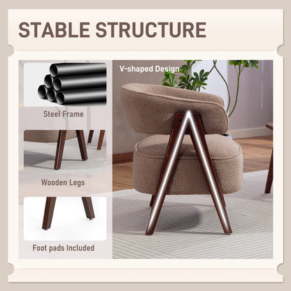 Sherpa Fleece Accent Chair, Upholstered Armchair with Solid Wood Legs and Steel Frame for Living Room, Light Brown
