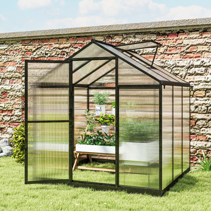 6' x 8' x 6.4' Polycarbonate Greenhouse, Aluminum Walk-In Green House Kit Garden, Plants Grow with Rain Gutter and Roof 