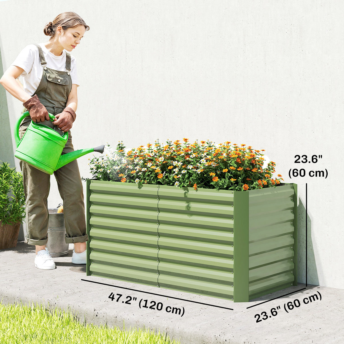 Set of 2 Galvanized Metal Planters for Outdoor Plants, 4' x 2' x 2' Raised Garden Bed, Light Green