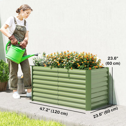 Set of 2 Galvanized Metal Planters for Outdoor Plants, 4' x 2' x 2' Raised Garden Bed, Light Green
