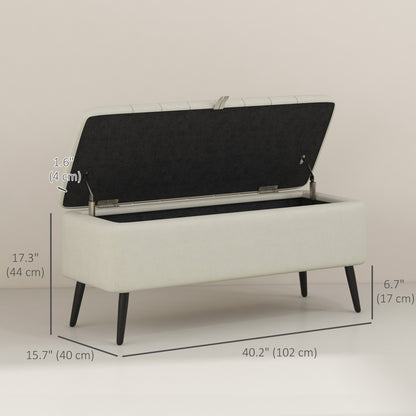 40" Ottoman with Storage, Linen Upholstered Storage Ottoman Bench with Steel Legs for Living Room, Bedroom Cream White