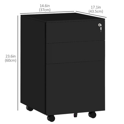 Vertical Steel Filing Cabinet on Wheels, 3-Drawer Lockable File Cabinet with Adjustable Hanging Bar for A4, Legal and Le