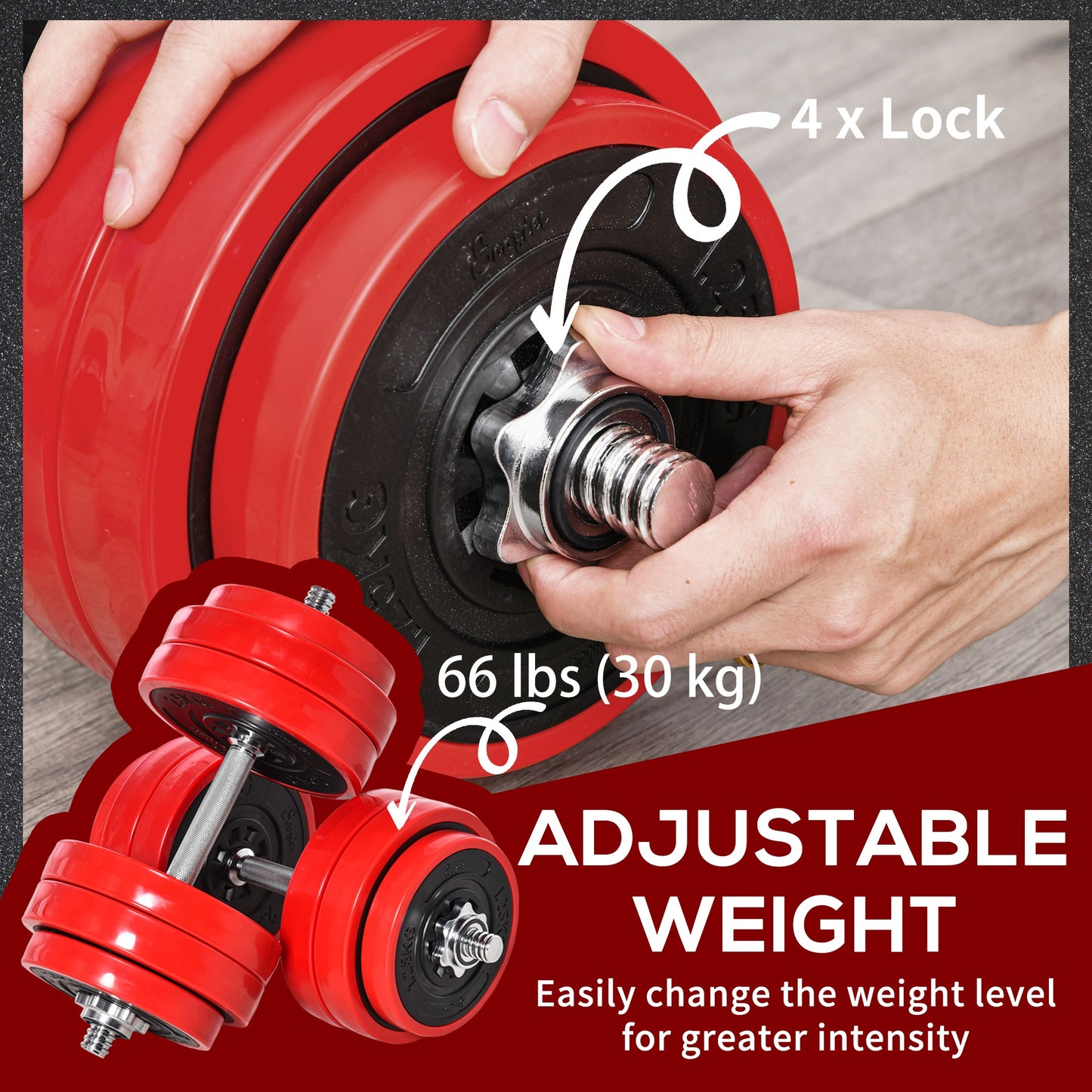 Soozier 66lbs 2-In-1 Dumbbell & Barbell Adjustable Set Strength Muscle Exercise Fitness Plate Bar Clamp Rod Home Gym Spo