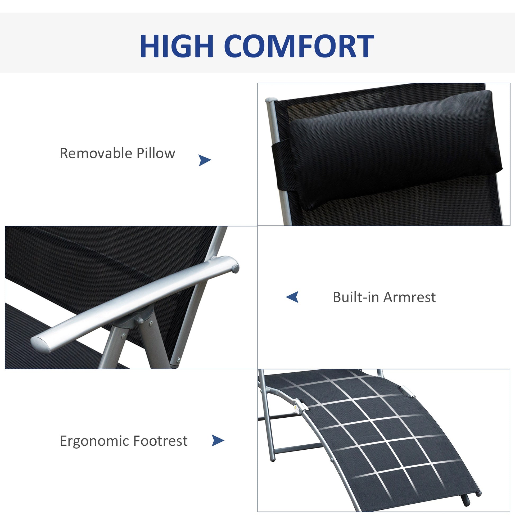 Heavy-duty Adjustable Folding Reclining Chair Outdoor Sun Lounger Patio Chaise Lounge Garden Beach Gravity Lounge with P