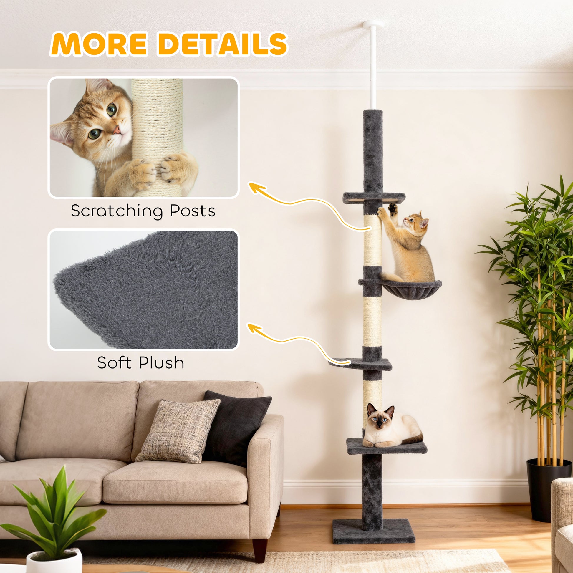 8.5ft Cat Climbing Tree 5-Tier Kitty Activity Center with Scratching Post  Dark Grey