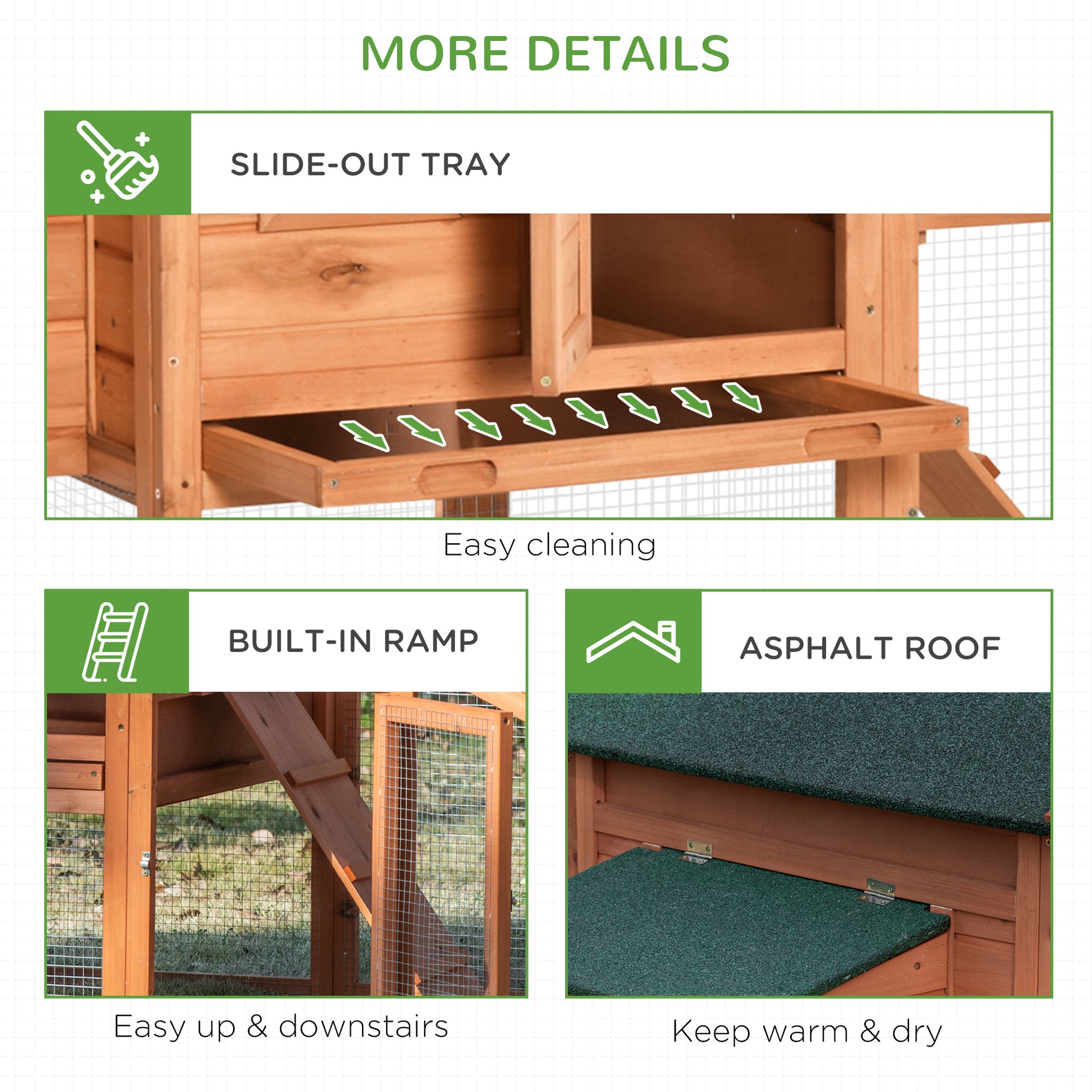 69" Chicken Coop Wooden Hen House Rabbit Hutch Poultry Cage Pen Outdoor Backyard with Outdoor Run Resting Nesting Box Re