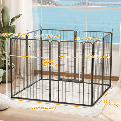 Large Dog Playpen Indoor Outdoor Foldable Pet Pen with Lockable Door and Ground Stakes for Large Dogs, Black