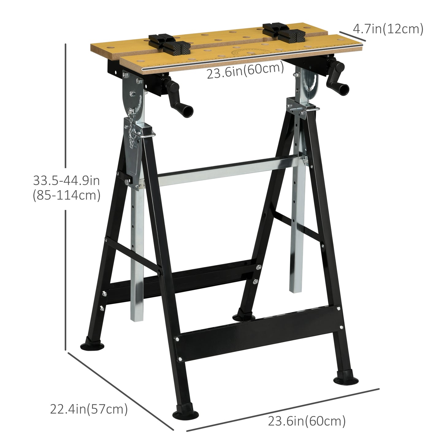 Portable Work Bench, Workshop Tool Stand with 6-Level Height Adjustable Work Table, Carpenter Saw Table with 4 Clamps, S