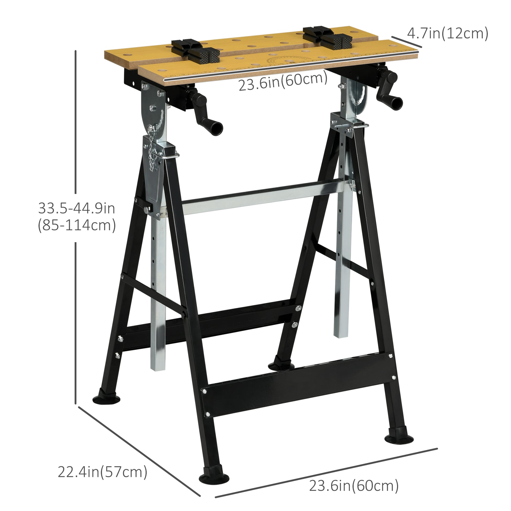 Portable Work Bench, Workshop Tool Stand with 6-Level Height Adjustable Work Table, Carpenter Saw Table with 4 Clamps, S