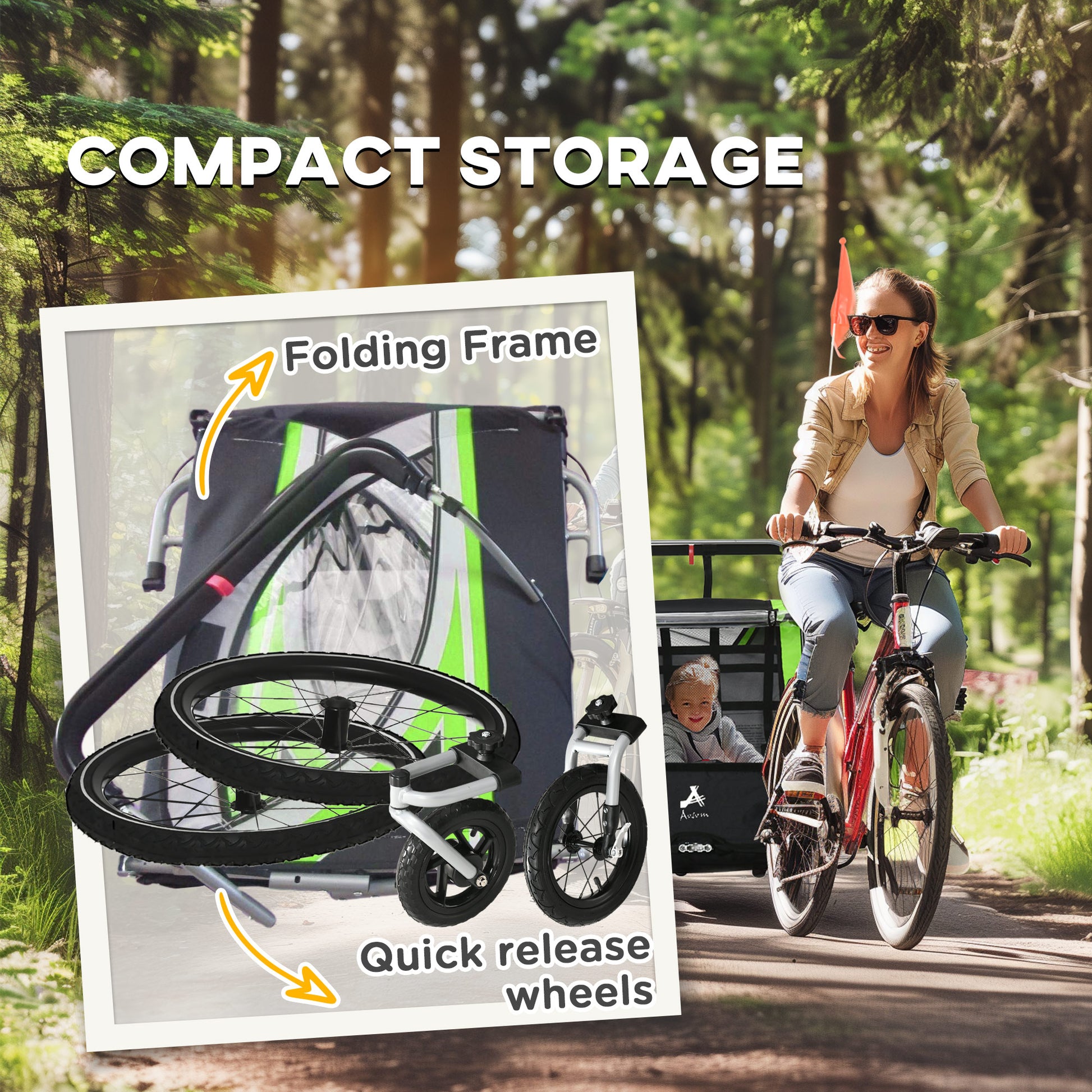 VarietyKart 3-in-1 Bike Trailer for Kids, Running Stroller with 2 Seats, Jogging Cart with 5-Point Harness, Storage Unit