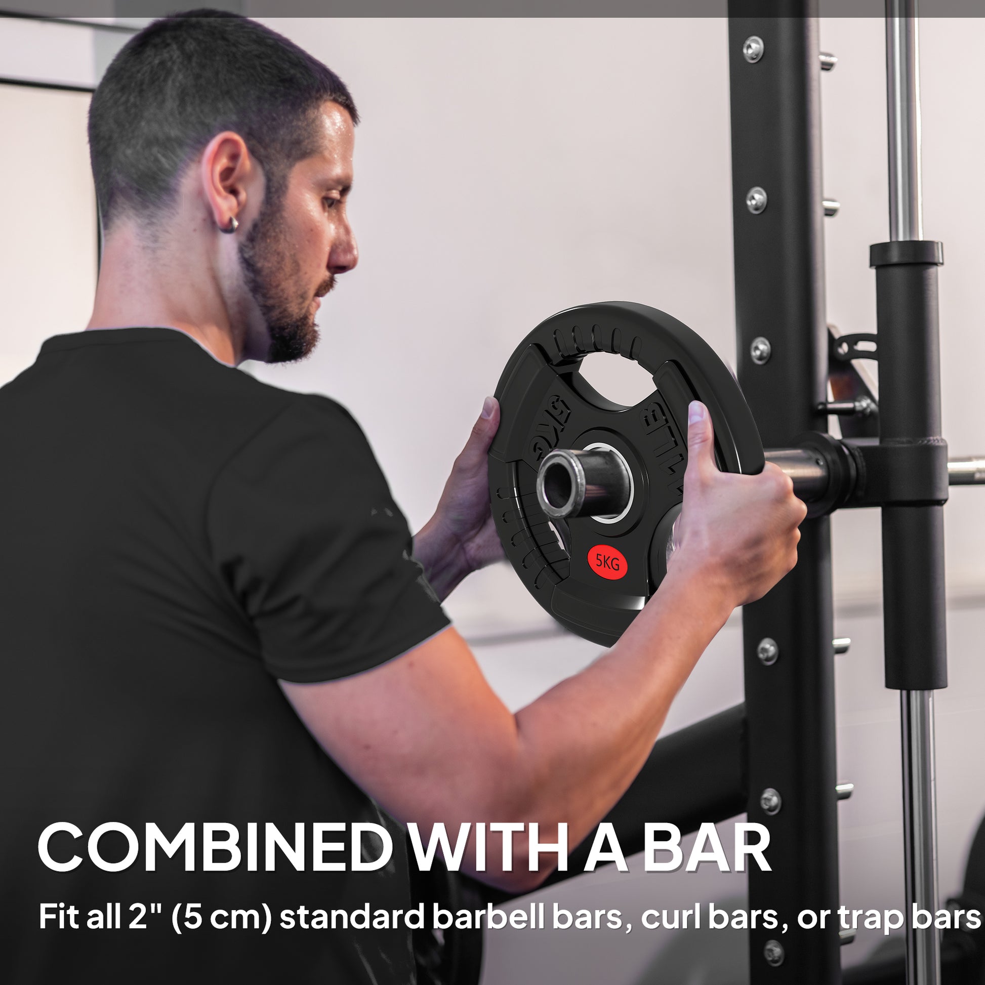 Soozier Weight Plates Set, 2-Inch Barbell Weights Set w/Tri-Grips for Home Gym Weightlifting and Strength Training, 2 x 