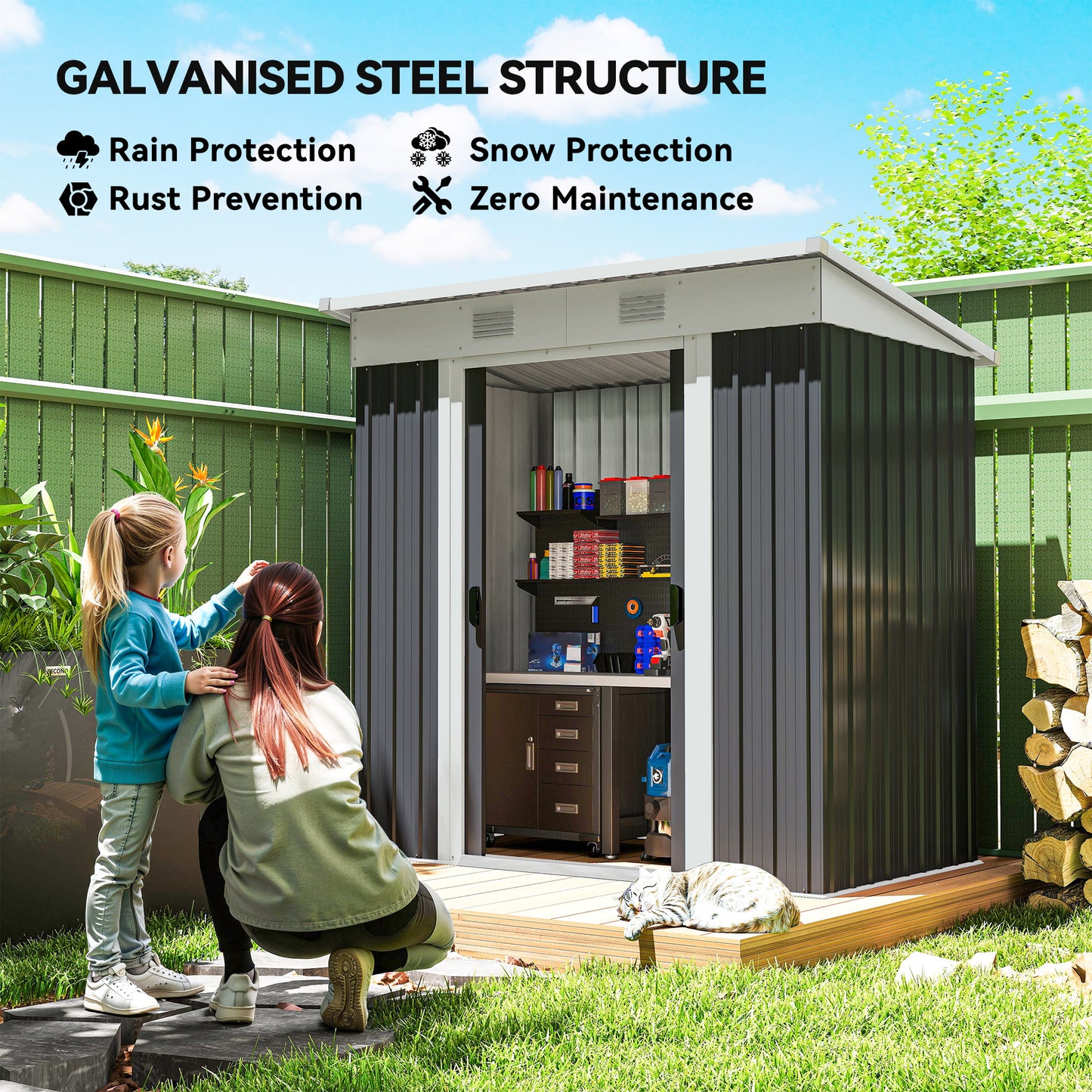 6' x 4' Outdoor Storage Shed, Metal Garden Tool Storage House Organizer with Lockable Sliding Doors and Vents for Backya