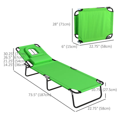 Folding Lounge Chair Set of 2, Reclining Beach Tanning Chair with Face Hole, Pillow, 4-Position Adjustable Flat Sun Loun