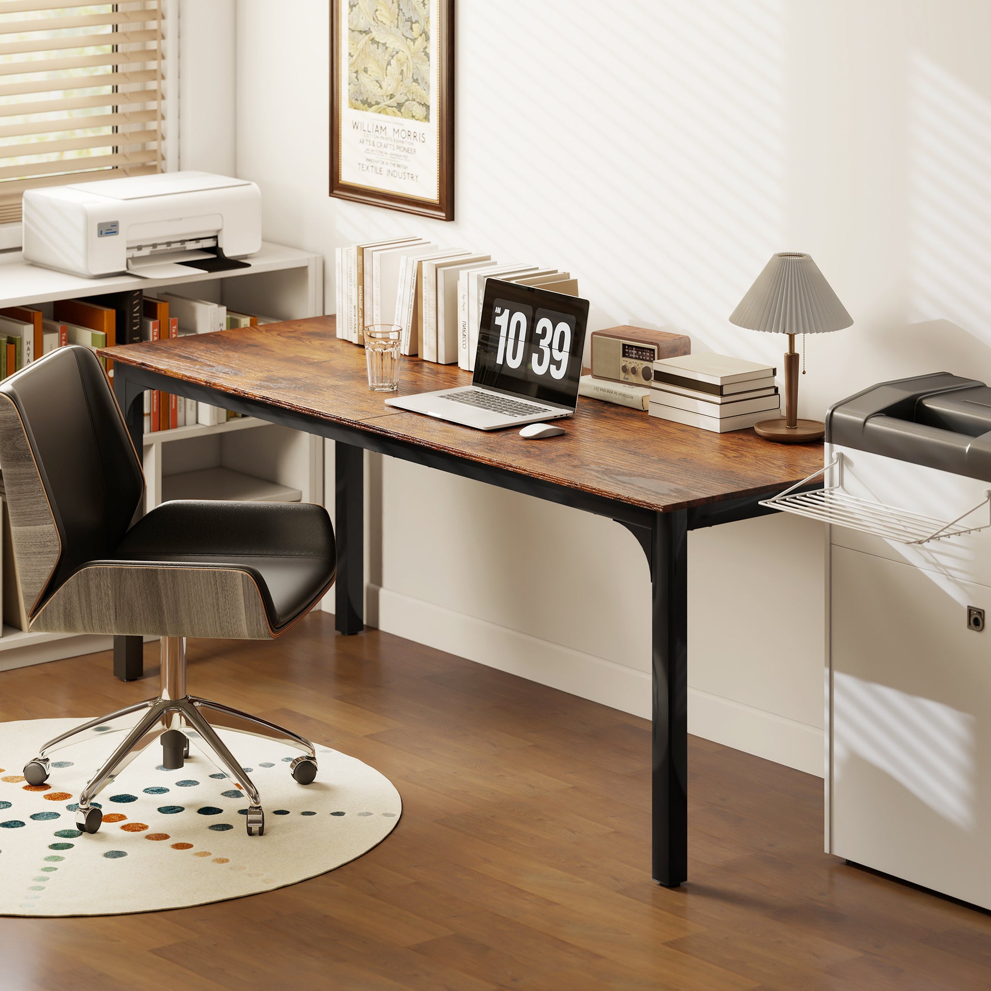 79" Computer Desk, Desktop Desk with Metal Legs, Rustic Brown