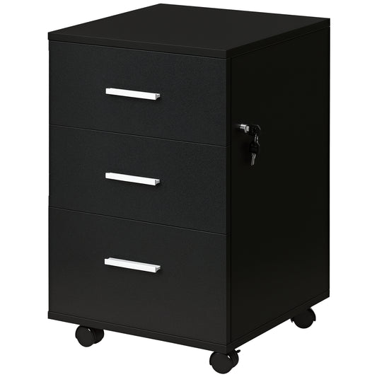 Mobile Filing Cabinet with Wheels, 3 Drawer File Cabinet with Lock and Keys for Home Office, Black