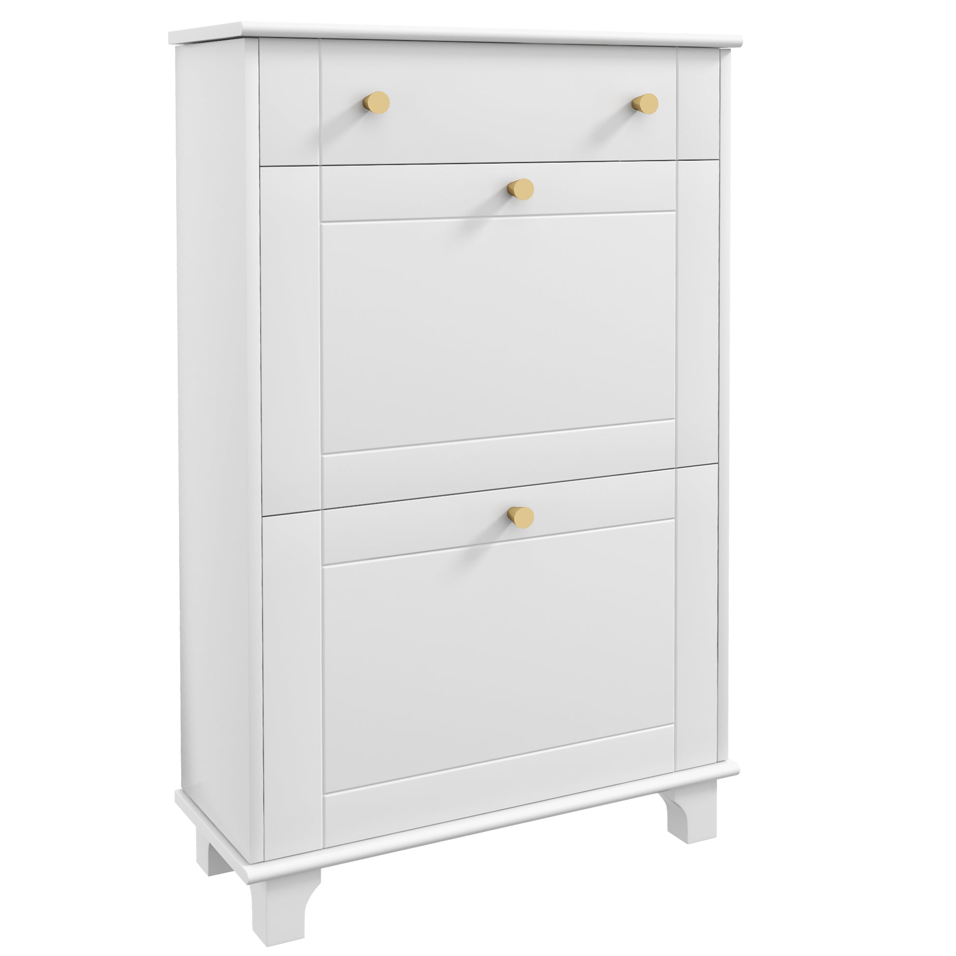 Slim Shoe Storage with 2 Flip Drawers and Adjustable Shelves Shoe Cabinet Organizer for 8 Pair,  White