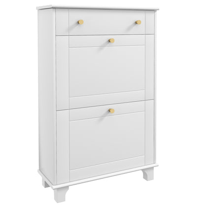 Slim Shoe Storage with 2 Flip Drawers and Adjustable Shelves Shoe Cabinet Organizer for 8 Pair,  White