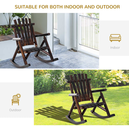 Outdoor Rocking Chair, Wooden Adirondack Outdoor Rocker with High Back, Slatted Seat, Oversized Rustic Patio Rocking Cha