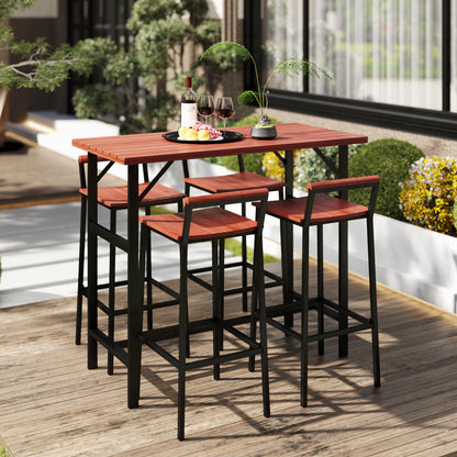 5 Piece Patio Bar Set with 47" Bar Height Table and 4 Bar Stools, for Backyard, Balcony, Porch, Pool, Lawn, Brown