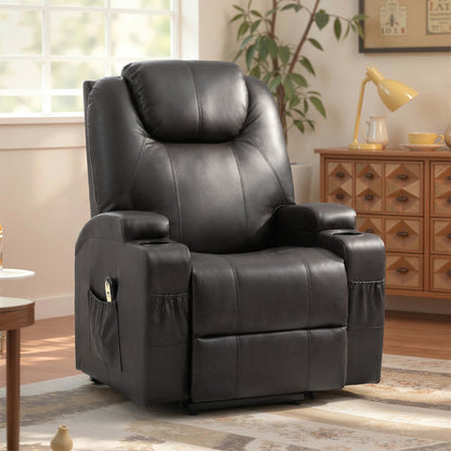Power Lift Recliner Chair for Elderly, PU Leather Lift Chair with Thick and High Back, Footrest, Remote, Side Pockets, C