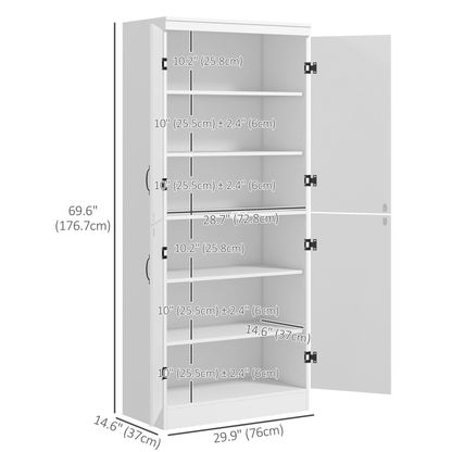 70" 4-Door Storage Cabinet, Freestanding Pantry Cabinet with Adjustable Shelves for Living Room, White