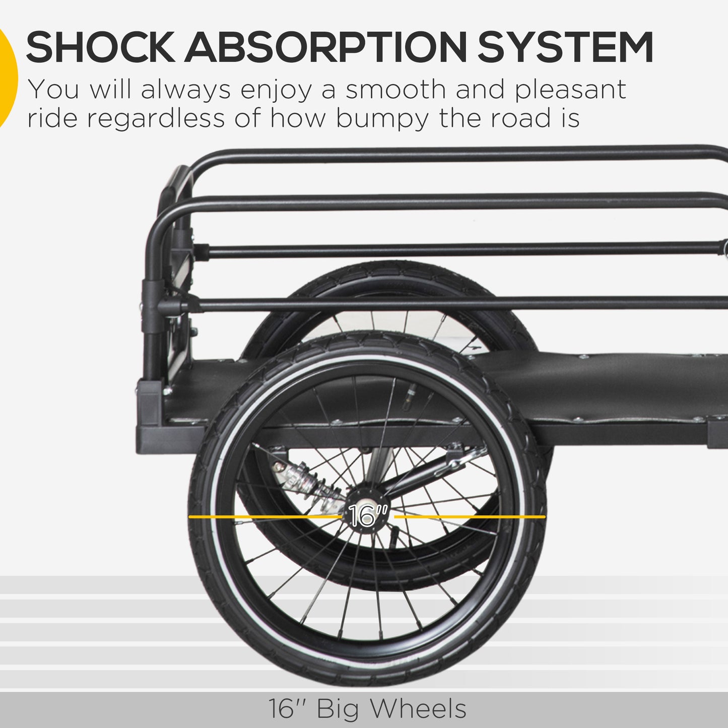 VarietyKart Bike Trailer, Bicycle Cargo Carrier with Suspension, Triple Safety Features, 16" Wheels, Hitch, Steel Frame,