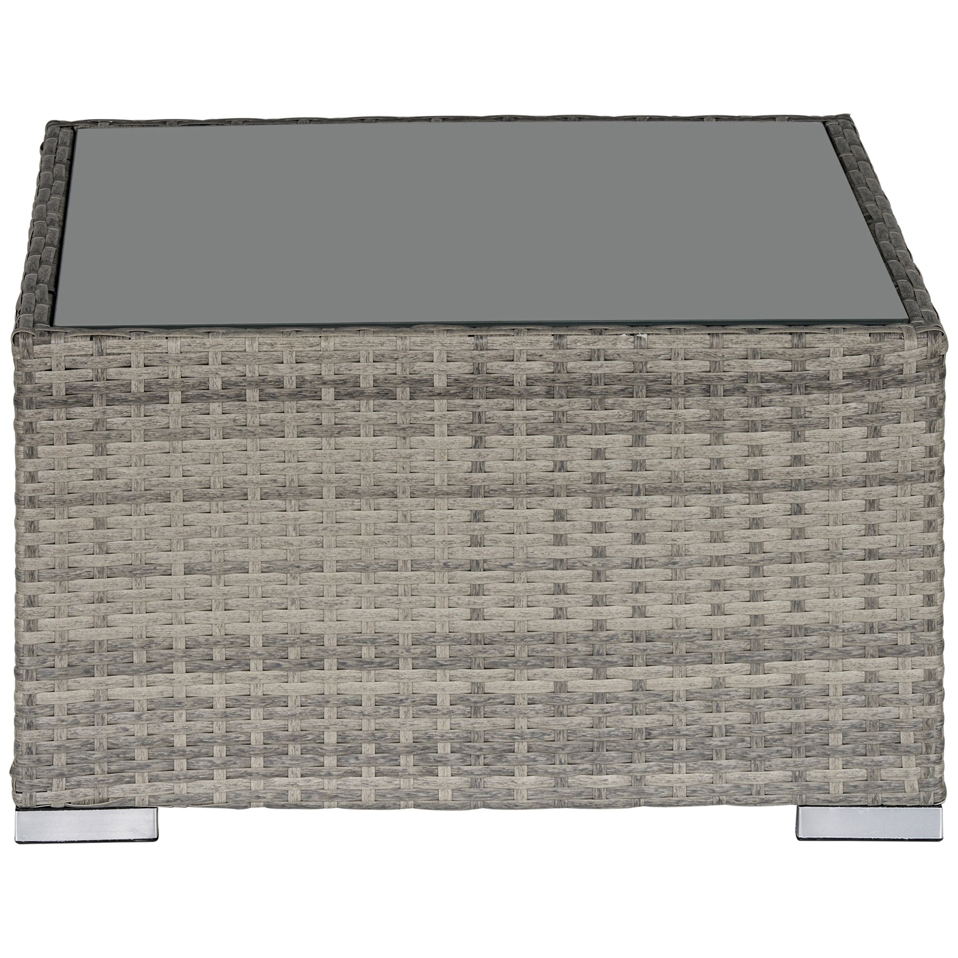 Rattan Garden Coffee Table, 25.6" Square Garden Rattan Table with Tempered Glass Top, Grey