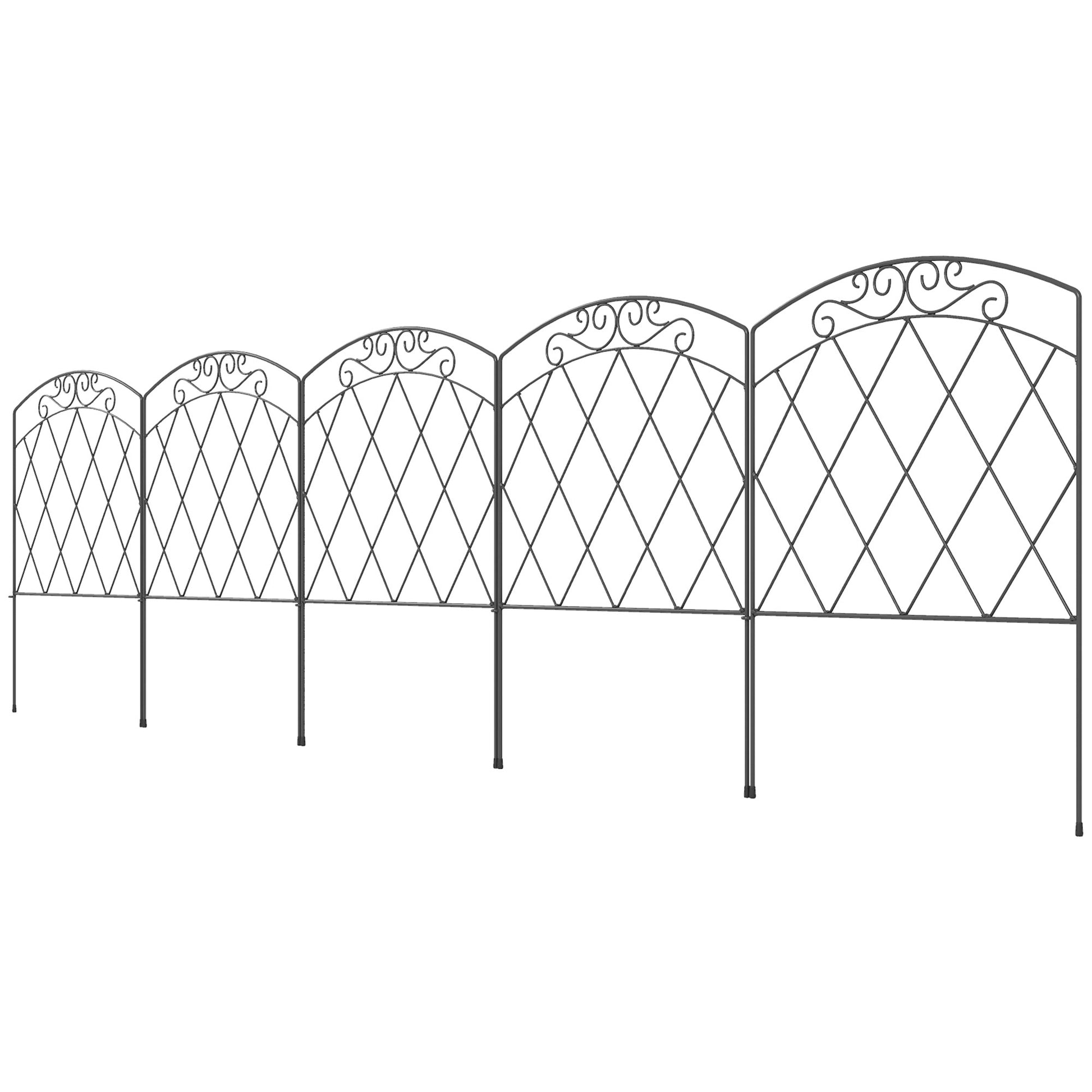 5 Pack Garden Fencing for Yard, Decorative Fence Panels as Animal Barrier and Flower Edging, Swirls Black