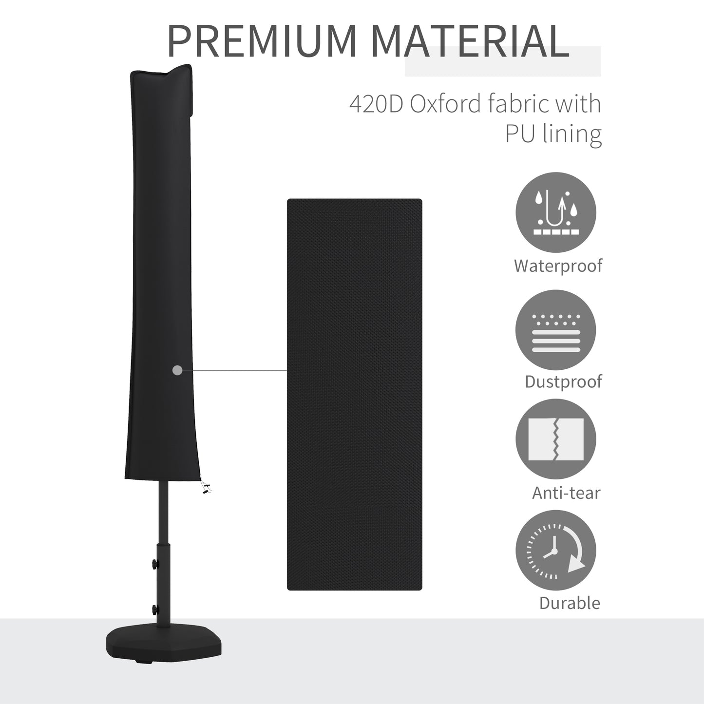Parasol Cover, Patio Cantilever Cover, Banana Umbrella Cover with Zipper, Black