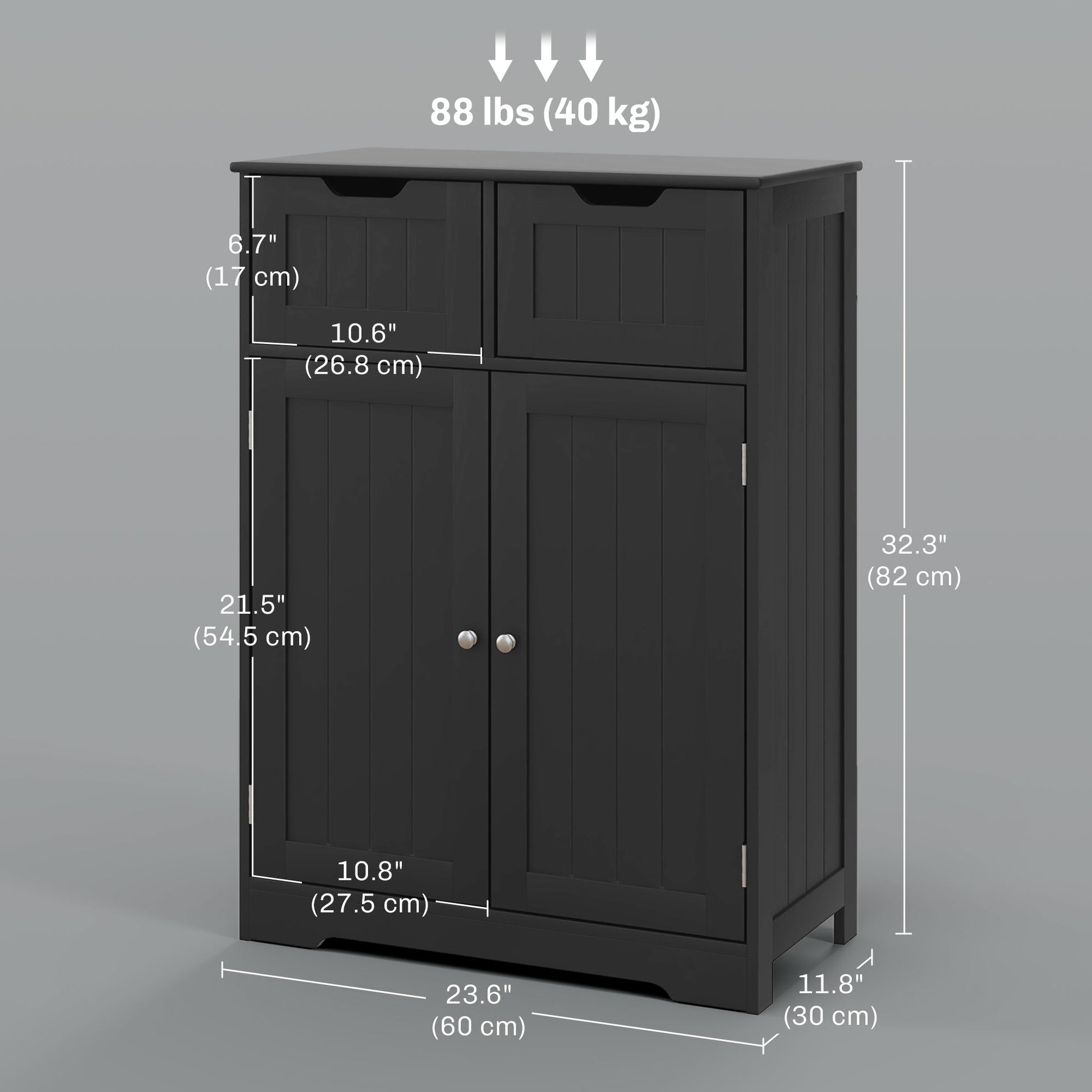 Bathroom Cabinet, Bathroom Storage Cabinet with 2 Drawers, Adjustable Shelf for Living Room, Entryway, Black