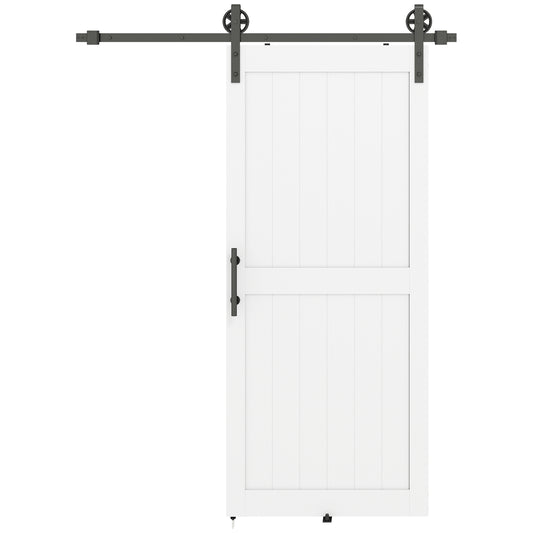 36inx84in Barn Door with 6FT Sliding Door Hardware Kit, Handle, Upgraded Rollers and Floor Guide, Waterproof, White
