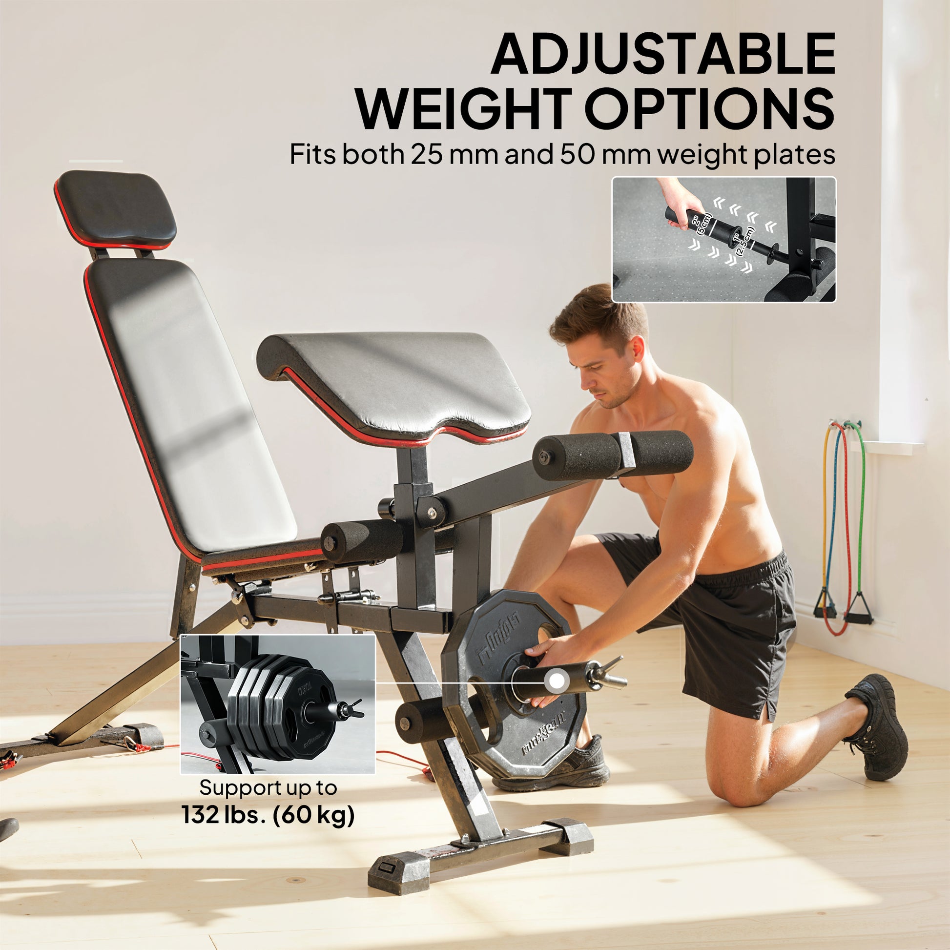 Soozier Adjustable Weight Bench with Wheels, Load 660LBS Workout Bench with Leg Extension, Preacher Curl and Resistance 
