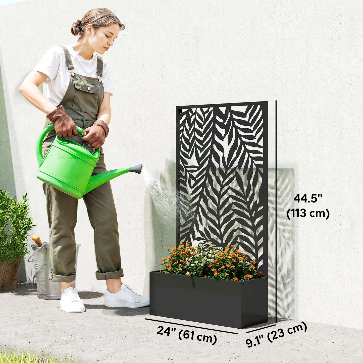 Metal Planter Box with Trellis, 44.5" Raised Garden Bed with Trellis Privacy Screen for Climbing Plants