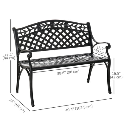 Outdoor Garden Bench, 40" Patio Bench with Aluminum Frame and Armrests, 2-Person Patio Loveseat with Floral Pattern for 
