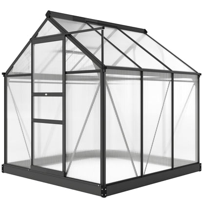 Greenhouse Garden, Green House, Outdoor Greenhouse Kit, PC Board with Sliding Door, 6.2' x 6.3' x 6.6', Grey