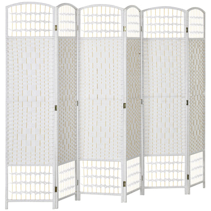 6 Panel Folding Room Divider, Portable Privacy Screen, Wave Fiber Room Partition for Home Office, White