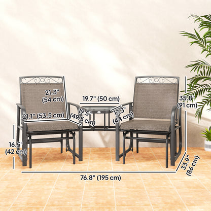 Outdoor Glider Bench with Coffee Table, Patio 2-Seat Rocking Chair Swing Loveseat with Breathable Sling for Backyard Gar