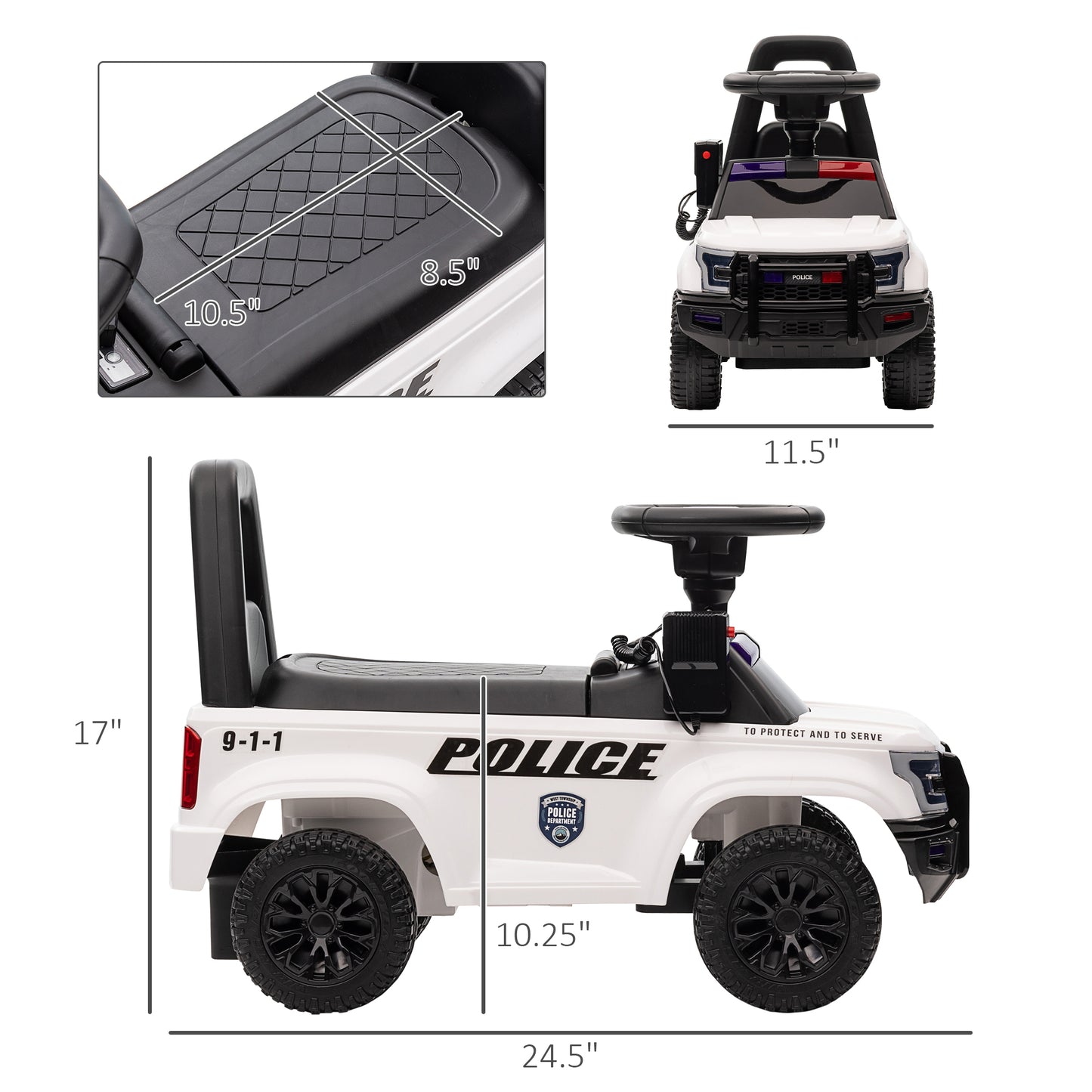 VarietyKart Kids Ride On Sliding Car with Hidden Under Seat Storage, Ride On Police Car for Toddler with Megaphone, Anti