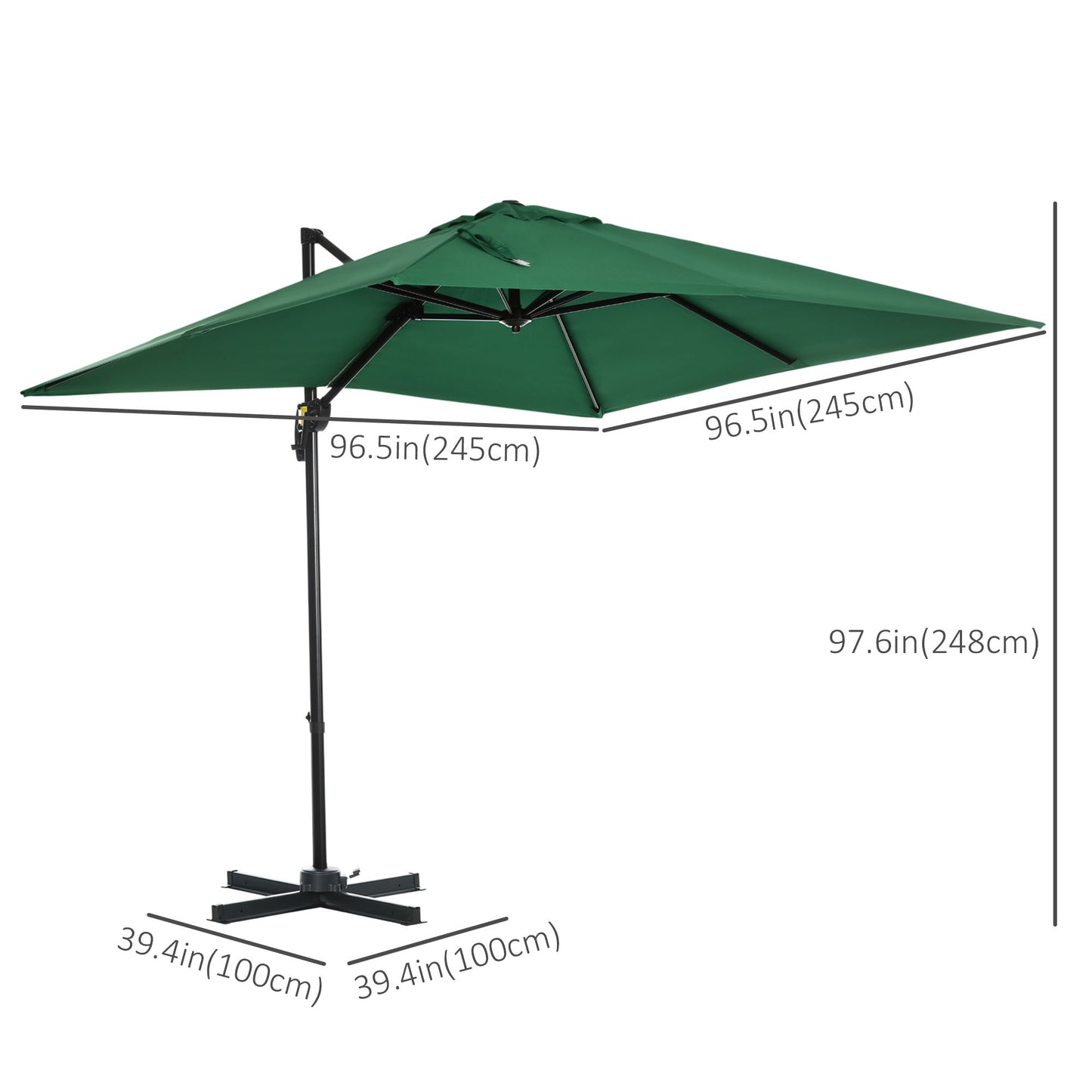 8' x 8' Square Cantilever Umbrella with 360° Rotation, Aluminum Outdoor Cantilever Market Parasol with Crank & Tilt, Gar