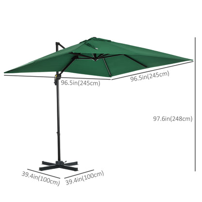 8' x 8' Square Cantilever Umbrella with 360° Rotation, Aluminum Outdoor Cantilever Market Parasol with Crank & Tilt, Gar
