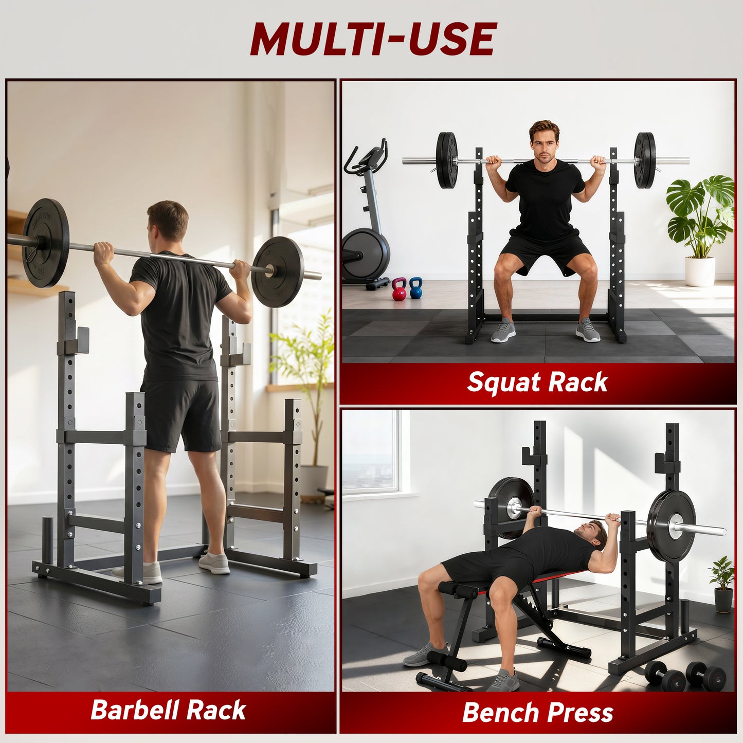 Soozier Adjustable Squat Rack, 660 lbs Multi-Function Barbell Rack for Weight Lifting and Home Gym Strength Training, Bl