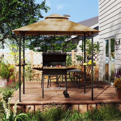 8' x 5' BBQ Grill Gazebo Tent with Double Tiered Canopy for Outdoor Sun Shade,  Khaki