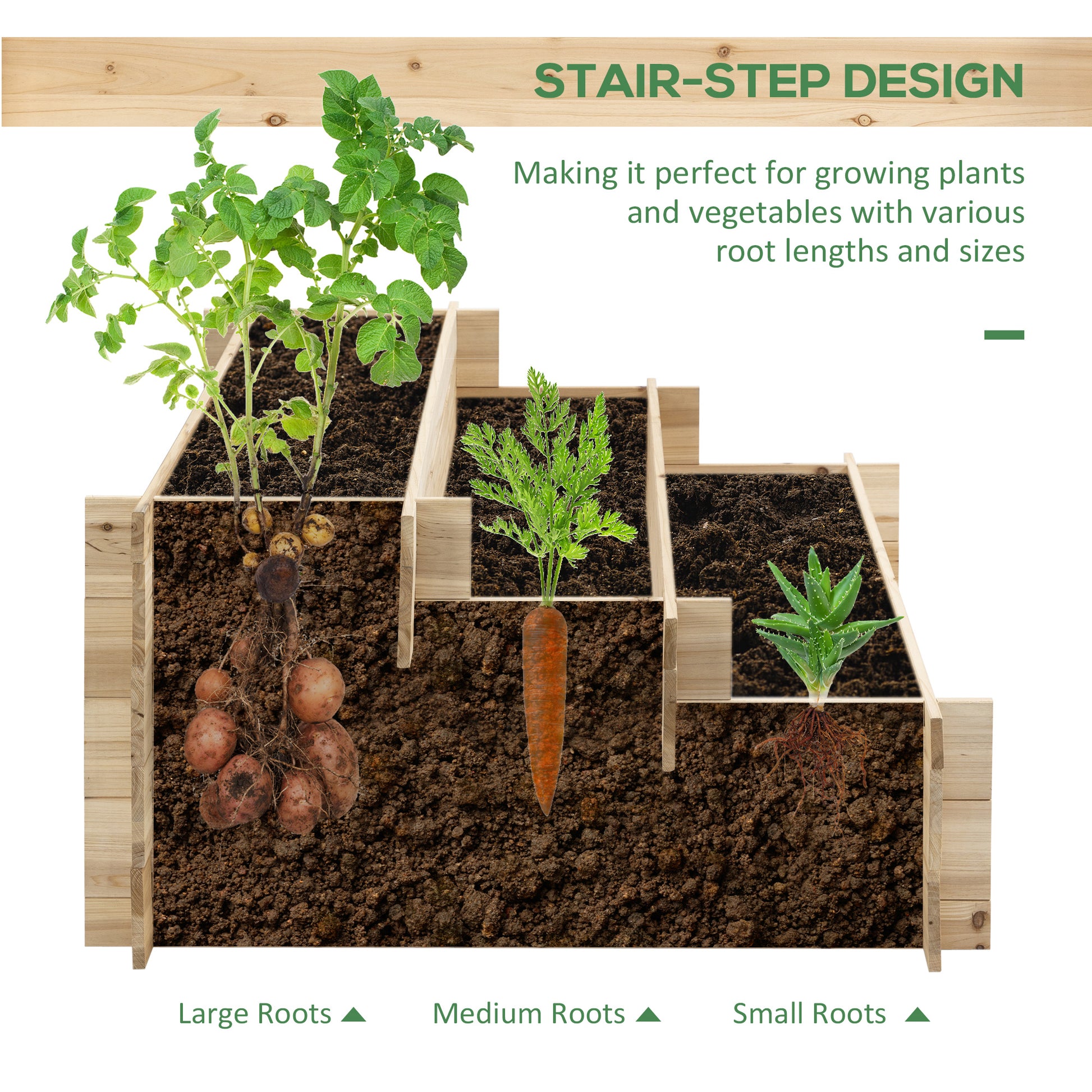 3-Tier Wood Raised Garden Bed, 47.2" x 39.4" x 21.3" Elevated Planting Box, Outdoor Vegetable Flower Container, Herb Gar