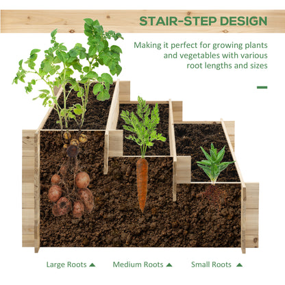 3-Tier Wood Raised Garden Bed, 47.2" x 39.4" x 21.3" Elevated Planting Box, Outdoor Vegetable Flower Container, Herb Gar