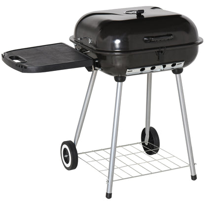 Charcoal BBQ Grill with Warming Rack & Storage Side Table, Portable Barbecue Smoker, 89 x 60 x 83 cm, Black