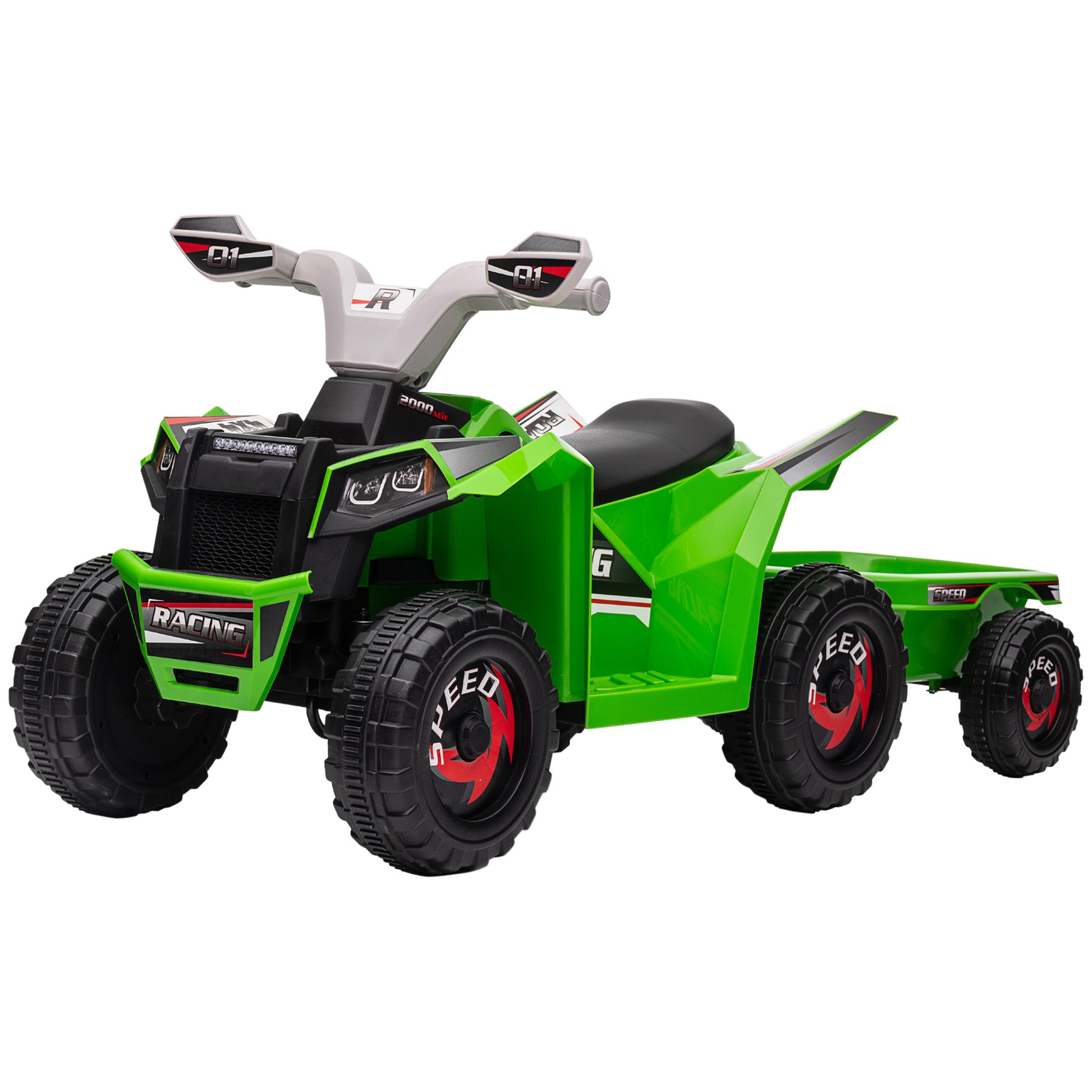 VarietyKart 6V Electric Toy Car with Back Trailer, Forward Backward, Wear-Resistant Wheels for Ages 18-36 Months, Green