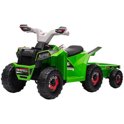 VarietyKart 6V Electric Toy Car with Back Trailer, Forward Backward, Wear-Resistant Wheels for Ages 18-36 Months, Green