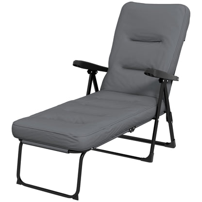 Outdoor Lounge Chair with Padded Cushion, Folding Reclining Patio Garden Chair with Recline Back, Footrest, for Poolside