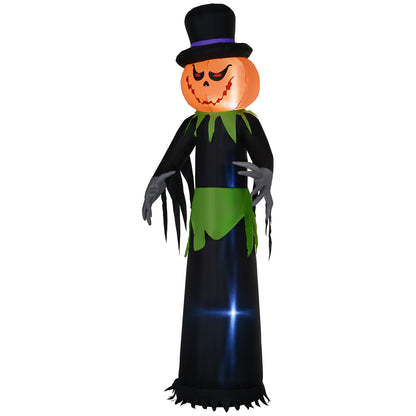 8ft Halloween Inflatable Pumpkin Head Ghost in A Hat, Outdoor Blow-Up Decoration with LED Lights for Yard Display